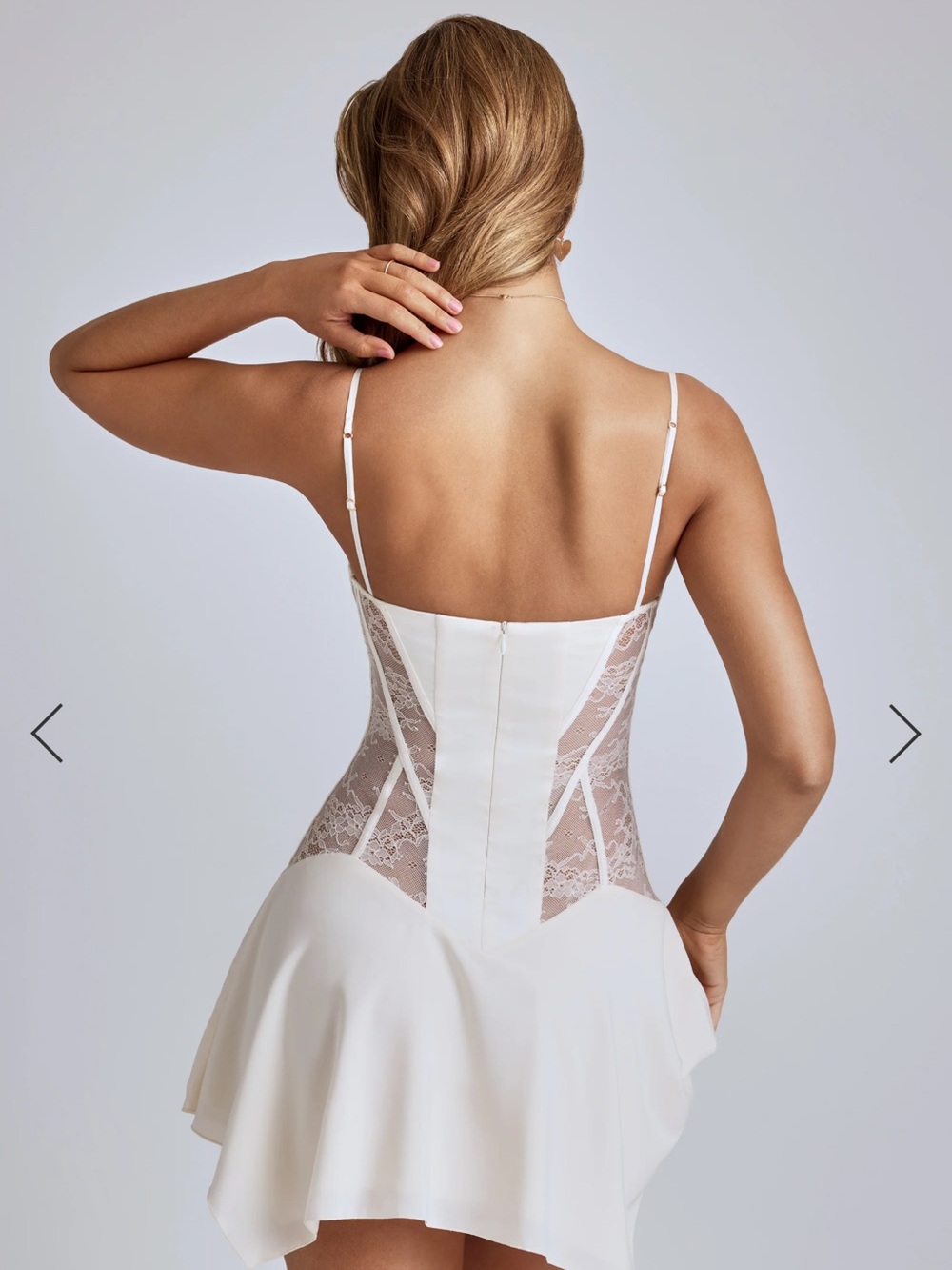 Anniken Lace Handkerchief Hem Mini Dress in Ivory - Picture 3 of 8